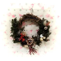 [N-4552] ハンドメイド クリスマスリース ※天然素材のため経年の色あせの場合あり
