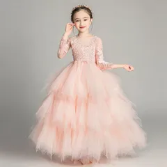 子供 ドレス 長袖 発表会 ピアノ フォーマル キッズ チュールワンピース ふんわり感 ロングワンピース 女の子 フレアワンピース キラキラ ジュニア 結婚式 mengchen01