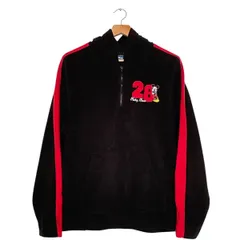 【DISNEY】 フリースパーカー（ハーフジップ）｜XLサイズ相当｜レディース｜ブラック×レッド｜ミッキー／キャラクターロゴ／フリース