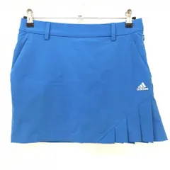 アディダス スカート ライトブルー ロゴ白 一部プリーツ 内側インナーパンツ レディース M ゴルフウェア adidas