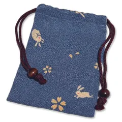 ポーチ 巾着 可愛い ウサギ柄 小物 和柄 （ブルー系）縮緬 ちりめん コンパクト 収納