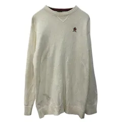 TOMMY HILFIGER コットンニット セーター L ホワイト トミーヒルフィガー プルオーバー 刺繍ロゴ 無地セーター シンプル 秋物 a710-6008