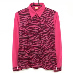 【超美品】プーマ 長袖ポロシャツ ピンク×黒 ゼブラ柄 ロゴ刺しゅう レディース O ゴルフウェア PUMA