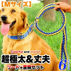 犬 首輪 極太 リード 首輪 ２点セット 頑丈 首や喉に優しい ペット ドッグ チョーカー 編込み 大型犬 中型犬 小型犬 【Mサイズ】 h0609