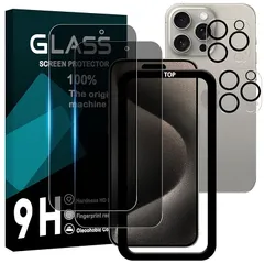 対応 iPhone15 Pro max ガラスフイルム 覗き見防止 【2+2枚セット AGC旭硝子 ガイド枠付き 】iPhone 15 pro max フイルム のぞき見防止 (2枚) + レンズ保護フィルム (2枚) アイフォン15プロマックス 液晶 保