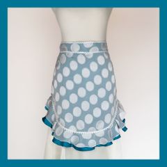 白ドット×ターコイズブルーエプロン(cr-139)／／フラメンコ・ダンス・ベリーダンス・舞台衣装小物・エプロン・ヒップスカーフ