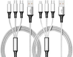 ライトニングケーブル 1.2M マルチUSBケーブル 3in1充電ケーブル 3A急速充電 iOS/Android/タイプC適用　同時充電  一本三役 　2本セット