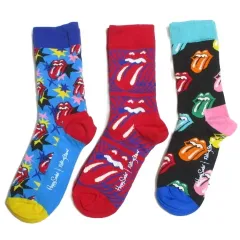 ハッピーソックスｘローリングストーンズ 靴下 3足セット ソックス ロゴ 23-25.5cm ユニセックス マルチカラー X