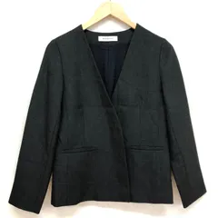 ナチュラルビューティーベーシック 23AW シャークスキン ノーカラージャケット S グレイッシュネイビー スーツ 通勤 オフィス