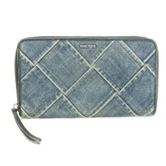ディーゼル DIESEL 長財布 ロングウォレット デニム レザー 小銭入れあり ロゴ ワンポイント ラウンドファスナー 青 ブルー /AH2 ■GY18