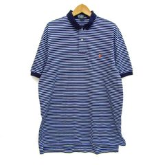 ポロバイラルフローレン ポロシャツ 半袖 ボーダー ポニーロゴ トップス メンズ Mサイズ ネイビー×ブルー系 Polo by Ralph Lauren 【中古】