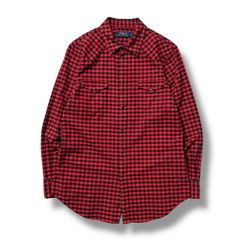Lサイズ 古着 POLO RALPH LAUREN ポロラルフローレン ネルシャツ ウエスタンシャツ 長袖 チェック ギンガムチェック バッファローチェック 赤黒 ブラック レッド