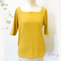 古着　GLOBAL WORK　グローバルワーク　リブニット　カットソー　五分袖　イエロー　マスタード　レディース　Mサイズ　トップス　カジュアル　ファション　春夏秋　ニット