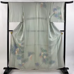 付下げ 身丈159cm 裄丈64cm M 袷 枝花 ぼかし 薄緑 正絹 優品 【中古】