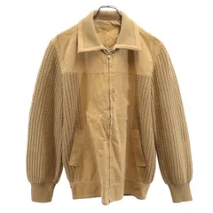 長袖 スエード調 ニット切替 ジップジャケット L ブラウン系  メンズ 古着 【231110】