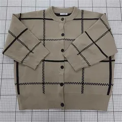 ◇ ⊆ JEANASIS ジーナシス チェック柄 長袖 ニット カーディガン サイズF ベージュ系 レディース E  【1509180004772】