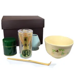 岡田園 茶道具 練習用 お点前セット（茶碗／波車 茶筅 茶筅くせ直し 茶杓 抹茶缶） [波車]