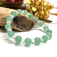 アベンチュリン 天然石 パワーストーン ブレスレット 8mm (カット水晶) メンズ・レディース 男性・女性  数珠　グリーン  ●