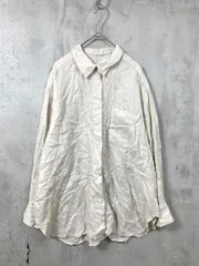 90s FLAX フラックス リネン ノーカラー シャツ リトアニア製 90s FLAX リネン オープンカラー シェルボタン