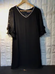 POUR VOUS ミディアム丈　シフォンワンピース　五分丈レース袖