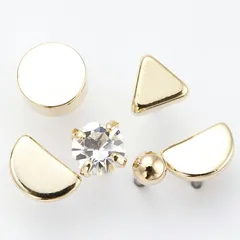 ピアス レディース トライアングルやラウンドメタルモチーフのミニピアス6個セット サージカルステンレス製ポスト 低金属アレルギー ストーン ボール シンプル ギフト用にも メール便 送料無料 秋冬 大人気