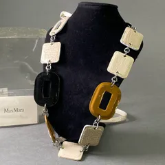 e8 定価￥32,550 Max Mara マックスマーラ レザー ナイロンコードネックレス ベージュ 牛革 タグ付 イタリア製 アクセサリー タグ付属のサムネイル