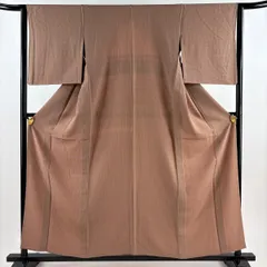 小紋 身丈156.5cm 裄丈62cm S 単衣 格子柄 薄茶色 正絹 秀品 【中古】