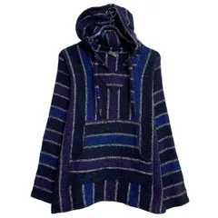 メキシカンパーカー L 程 ネイビー パープル ブルー プルオーバー Ｖネック メキシコ製 ヒッピー 民族 古着卸 アメリカ仕入 a612-6309