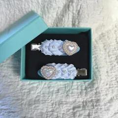 🩵パールハート ホイップデコヘアピン【G】水色