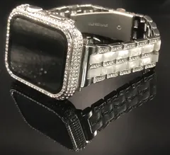 GimelZayinセット アップルウォッチ ステンレスベルト  キラキラ　カバー　ケース  ホワイト シルバー メンズ レディース 40mm 41mm 44mm 45mm 46mm 42mm 49mm Apple Watch バンド