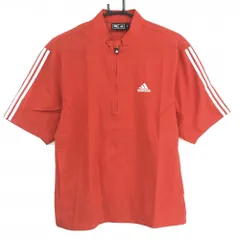 【超美品】アディダス 半袖ブルゾン レッド×白 袖3ライン 格子織生地 ハーフジップ  メンズ S/P ゴルフウェア adidas