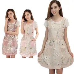 エプロン おしゃれ レディース 花柄 前掛け ノースリーブ 大人 レース フリル かわいい シンプル ショート丈 コットン 作業服 水防止 油防止 体型カバー サロペット フレア ポケット付き 送料無#neigh123448