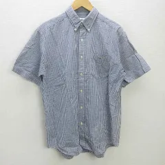 G■ラコステ/LACOSTE 半袖BDシャツ/シアサッカーチェック【4】紺/men's/113【中古】■