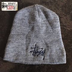 【OLD STUSSY】オールドステューシー 90s USA製 希少 白タグ 正規品 刺繍ロゴ NYC ニョーヨーク・シティ ニット帽 ビーニー グレー B系 ストリート HIPHOP