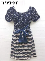 ◇ WILLSELECTION ウィルセレクション 花柄 フラワー 半袖 ミニ ワンピース サイズ1 ネイビー ベージュ レディース 【中古】 【1103250008037】