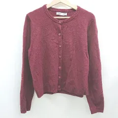 ◇ ⊇ 美品 ZARA ザラ シンプル系 長袖 ニットカーディガン サイズL ワインレッド系 レディース E  【1507160023799】