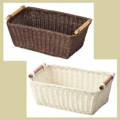 『ラタン』四角タイプバスケット「32×22×12cm」／（１種選択／２種類）　※かご,アジアン雑貨,小物入れ,ケース,籐,リーズナブル,トレー,トレイ,レトロ,和風,天然素材,定番,リゾート,まとめ買い,セット割引