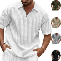 ゴルフウェア メンズ tシャツ  ゴルフ半袖 ハーフジップ ワッフルyifengyu20