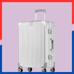 【数量限定】静音ダブルキャスター 軽量キャリーバッグ 耐衝撃 旅行 大型トロリーケース ビジネス 預け入れスーツケース 出張 tsaロック付 ケース機内持ち込み 物掛けフック キャリー 保護カバー付き，シルバー アルミフレーム Mサイズ 24インチ スーツケー