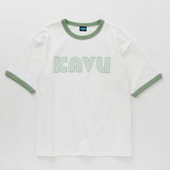カブーメンズ ツイストロゴ リンガー Tシャツ ホワイト／グリーン KAVU