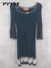 ◇ SunaUna スーナウーナ 袖フレア 七分袖 膝丈 ニット ワンピース サイズ38 ネイビー レディース  【1002800464050】