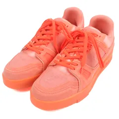 未使用品□LOUIS VUITTON ルイヴィトン LV トレイナーライン 一部スウェードレザー モノグラムデニム ローカットスニーカー オレンジ 6.5 保存袋付き イタリア製 メンズ