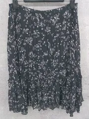 ◇ Reflect リフレクト 総柄 膝丈 フレア スカート 40 ブラック ホワイト *  【1002800024384】