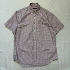 RALPH LAUREN ラルフローレン クラッシックフィット ボタンダウン チェック柄 半袖シャツ 赤×白×青  Mサイズ No.E389