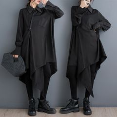 春 ゆったり 文芸 デザイン ミディアム丈 シャツ ワンピース