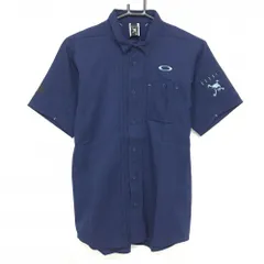 【新品】オークリー 半袖シャツ ネイビー 地模様 ティー装着可 吸汗速乾  メンズ M ゴルフウェア Oakley