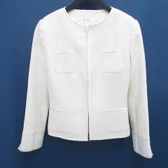 ハロッズ Harrods セットアップ ノーカラージャケット 膝丈 台形スカート スカート カシミヤ混 3 白系 オフホワイト アイボリー 日本製 ホック 毛 ウール アンゴラ 裏地 無地のサムネイル