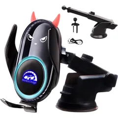 【数量限定】スマホスタンド 車 ワイヤレス充電器 自動センサー開閉 おしゃれ 吸盤 耐久性向上 スマホホルダー【2024年最新強化版】 エアコン吹き出し Qi認証 車載 15W急速 iphone Fudia Adoroid (悪魔ブラック)