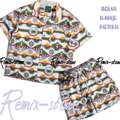 ★SUMMER 高級 アメリカン アロハ ナバホデザイン 涼しい 軽量 オープンカラー セットアップ M〜2XL ビーチ 海水浴 部屋着★T809