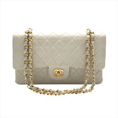 良品 CHANEL シャネル ラムスキン ダブルフラップ ダブルチェーン ショルダー バッグ ホワイト db33
